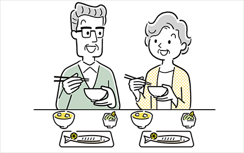 しっかり咬んで、だ液をたくさん分泌しましょう。